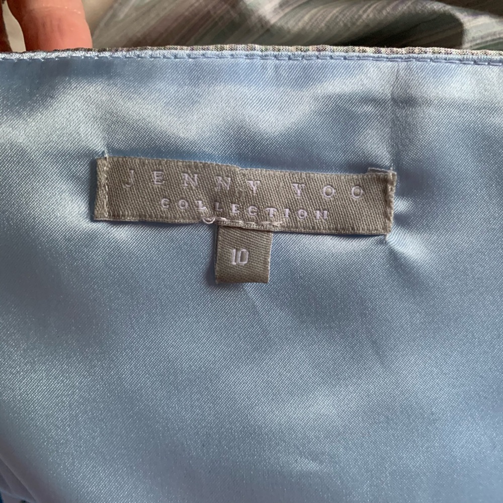 Jenny Yoo Silk Seafoam Green & Blue Midi Dress 10 - Picture 7 of 8